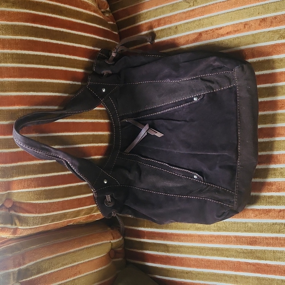Leather/Corduroy Reversible Shoulder Bag